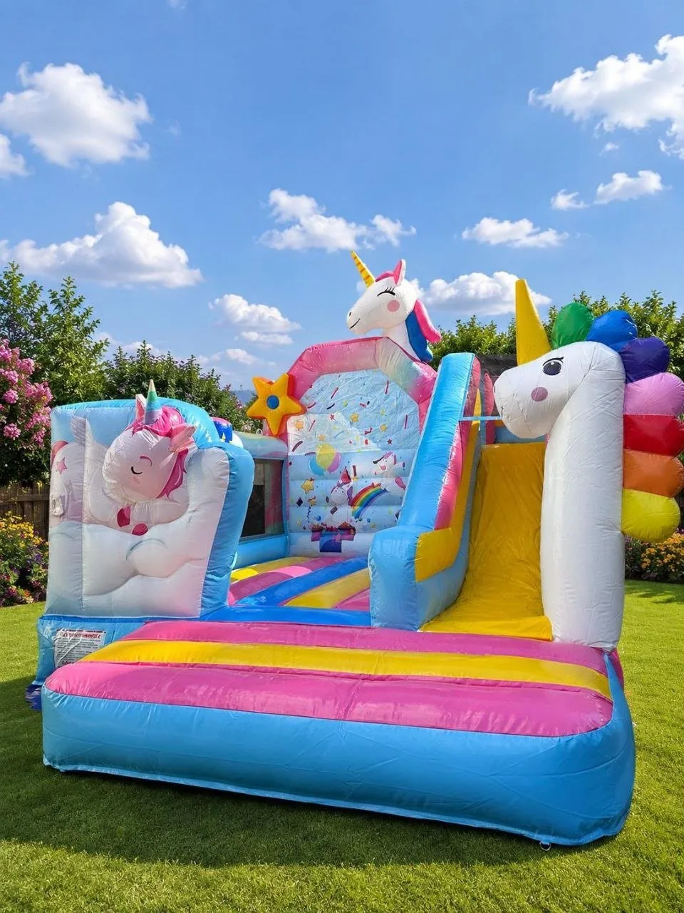 Einhorn-Hüpfburg „Einhornland mit Rutsche“